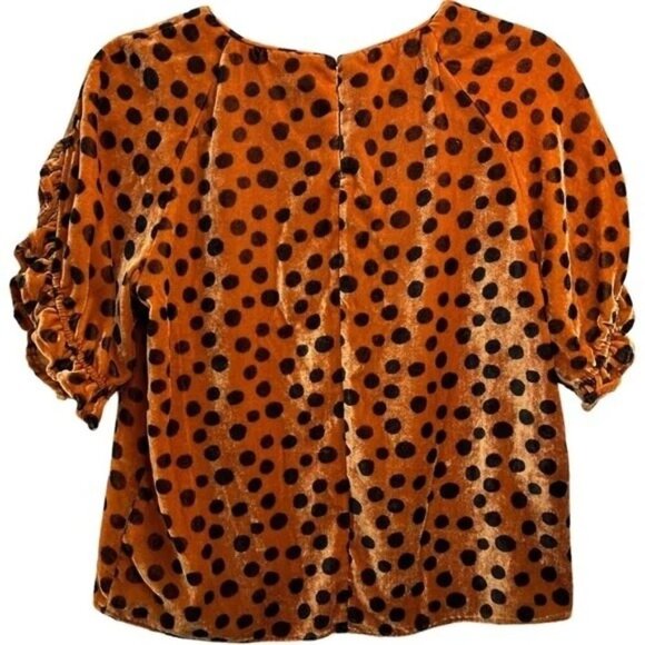 Madewell Momento Black Polka Dot Velour Ruffle Sleeve Top - Picture 3 of 5